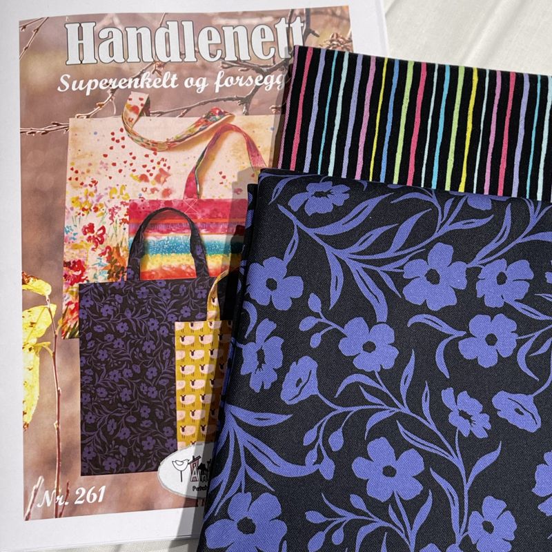 Handlenett - materialpakke med stoffer til 4 nett i ulike str